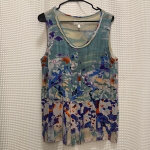 Anthropologie - 100% Silk Abstract Floral Print Tank Top - Size 14